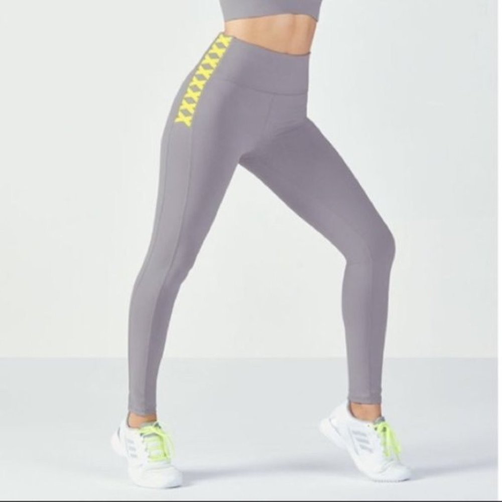 Fabletics Gray High Waisted w Yellow Lace Leggings